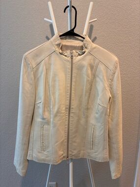Vera Pelle Cream Leather Zip-Front Jacket
